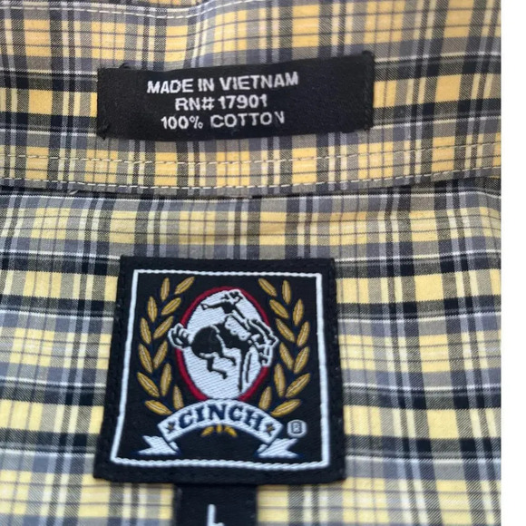 CINCH Mens L Yellow Plaid Button Down Long Sleeves Western/Cowboy Top - Picture 3 of 11